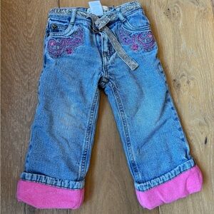 Wonder Kids denim jeans featuring vibrant pink fleece lined size 2T